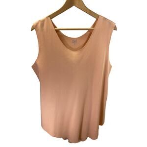 PLANET NWOT by Lauren G Pima Cotton Peach Sleeveless Curved Hem Tank Top 3 L